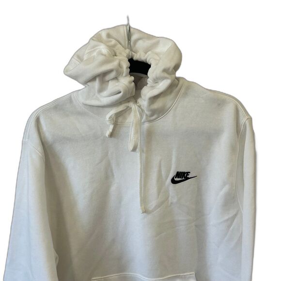 Nike Sweatshirt Men's Size M White Embroidered Swoosh Fleece Pullover Hoodie - Picture 2 of 10